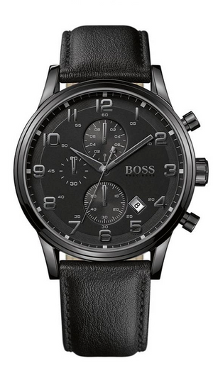 Buy Shop Hugo Boss Aeroliner Chronograph Black Dial Black Leather Strap Watch for Men - 1512567 USA Online