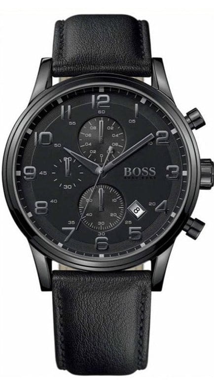 Buy Shop Hugo Boss Aeroliner Chronograph Black Dial Black Leather Strap Watch for Men - 1512567 USA Online