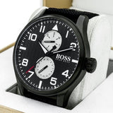 Buy Shop Hugo Boss Aeroliner Chronograph Black Dial Black Leather Strap Watch For Men - 1513086 USA Online