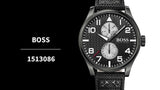 Buy Shop Hugo Boss Aeroliner Chronograph Black Dial Black Leather Strap Watch For Men - 1513086 USA Online