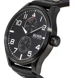 Buy Shop Hugo Boss Aeroliner Chronograph Black Dial Black Leather Strap Watch For Men - 1513086 USA Online