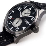 Buy Shop Hugo Boss Aeroliner Chronograph Black Dial Black Leather Strap Watch For Men - 1513086 USA Online