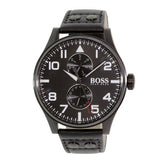 Buy Shop Hugo Boss Aeroliner Chronograph Black Dial Black Leather Strap Watch For Men - 1513086 USA Online
