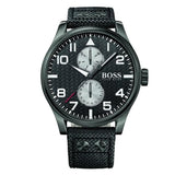 Buy Shop Hugo Boss Aeroliner Chronograph Black Dial Black Leather Strap Watch For Men - 1513086 USA Online