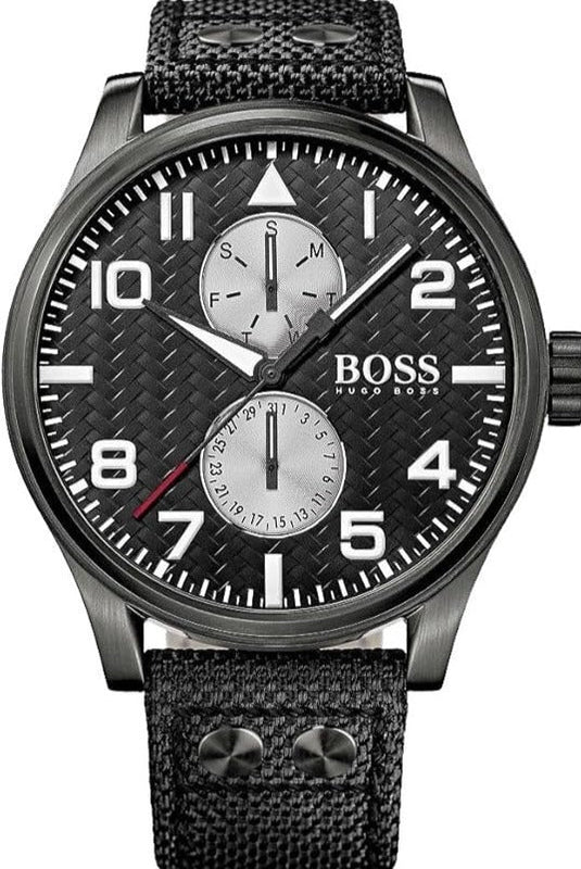 Buy Shop Hugo Boss Aeroliner Chronograph Black Dial Black Leather Strap Watch For Men - 1513086 USA Online