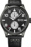 Buy Shop Hugo Boss Aeroliner Chronograph Black Dial Black Leather Strap Watch For Men - 1513086 USA Online