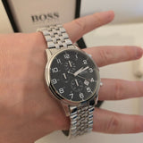 Buy Shop Hugo Boss Aeroliner Chronograph Black Dial Silver Steel Strap Watch For Men - 1512446 USA Online