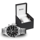 Buy Shop Hugo Boss Aeroliner Chronograph Black Dial Silver Steel Strap Watch For Men - 1512446 USA Online