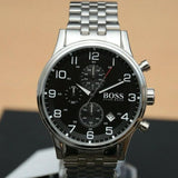 Buy Shop Hugo Boss Aeroliner Chronograph Black Dial Silver Steel Strap Watch For Men - 1512446 USA Online