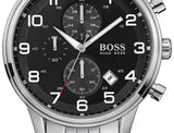 Buy Shop Hugo Boss Aeroliner Chronograph Black Dial Silver Steel Strap Watch For Men - 1512446 USA Online
