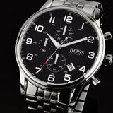 Buy Shop Hugo Boss Aeroliner Chronograph Black Dial Silver Steel Strap Watch For Men - 1512446 USA Online