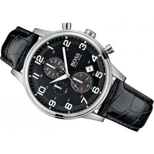 Buy Shop Hugo Boss Aeroliner Chronograph Quartz Black Dial Black Leather Strap Watch For Men - HB1512448 USA Online