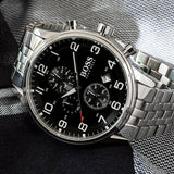 Buy Shop Hugo Boss Aeroliner Chronograph Quartz Black Dial Silver Steel Strap Watch For Men - HB1512446 USA Online