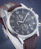 Buy Shop Hugo Boss Aeroliner Chronograph Quartz Grey Dial Brown Leather Strap Watch For Men - HB1512570 USA Online