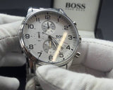 Buy Shop Hugo Boss Aeroliner Chronograph White Dial Silver Steel Strap Watch For Men - 1512445 USA Online