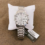 Buy Shop Hugo Boss Aeroliner Chronograph White Dial Silver Steel Strap Watch for Men - 1513182 USA Online