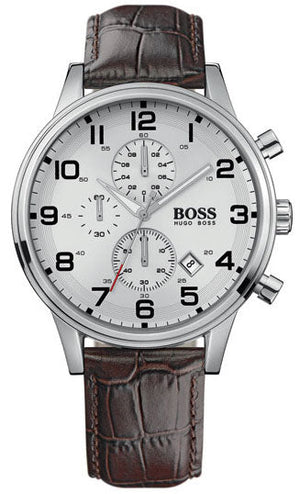 Buy Shop Hugo Boss Aeroliner Chronoraph White Dial Brown Leather Strap Watch For Men - 1512447 USA Online