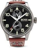 Buy Shop Hugo Boss Aeroliner Day Date Black Dial Brown Leather Strap Watch For Men - HB1513079 USA Online