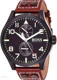 Buy Shop Hugo Boss Aeroliner Day Date Black Dial Brown Leather Strap Watch For Men - HB1513079 USA Online