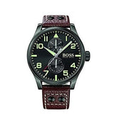 Buy Shop Hugo Boss Aeroliner Day Date Black Dial Brown Leather Strap Watch For Men - HB1513079 USA Online