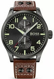 Buy Shop Hugo Boss Aeroliner Day Date Black Dial Brown Leather Strap Watch For Men - HB1513079 USA Online