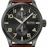 Buy Shop Hugo Boss Aeroliner Maxx Black Dial Brown Leather Strap Watch For Men - 1513079 USA Online