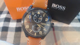 Buy Shop Hugo Boss Aeroliner Maxx Chronograph Black Dial Brown Leather Strap Watch For Men - 1513082 USA Online