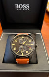 Buy Shop Hugo Boss Aeroliner Maxx Chronograph Black Dial Brown Leather Strap Watch For Men - 1513082 USA Online