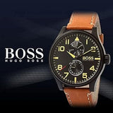 Buy Shop Hugo Boss Aeroliner Maxx Chronograph Black Dial Brown Leather Strap Watch For Men - 1513082 USA Online