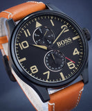 Buy Shop Hugo Boss Aeroliner Maxx Chronograph Black Dial Brown Leather Strap Watch For Men - 1513082 USA Online