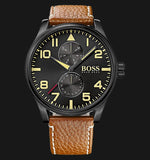 Buy Shop Hugo Boss Aeroliner Maxx Chronograph Black Dial Brown Leather Strap Watch For Men - 1513082 USA Online