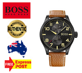 Buy Shop Hugo Boss Aeroliner Maxx Chronograph Black Dial Brown Leather Strap Watch For Men - HB1513082 USA Online