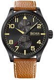 Buy Shop Hugo Boss Aeroliner Maxx Chronograph Black Dial Brown Leather Strap Watch For Men - HB1513082 USA Online