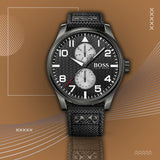 Buy Shop Hugo Boss Aeroliner Maxx Quartz Black Dial Black Nylon Strap Watch For Men - HB1513086 USA Online