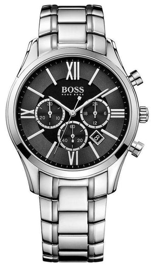 Buy Shop Hugo Boss Ambassador Chronograph Black Dial Silver Steel Strap Watch For Men - HB1513196 USA Online