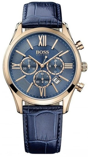 Buy Shop Hugo Boss Ambassador Chronograph Blue Dial Blue Leather Strap Watch For Men - HB1513320 USA Online
