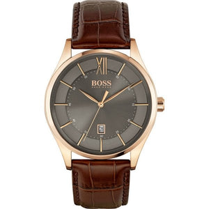 Buy Shop Hugo Boss Ambassador Grey Dial Brown Leather Strap Watch for Men - 1513387 USA Online