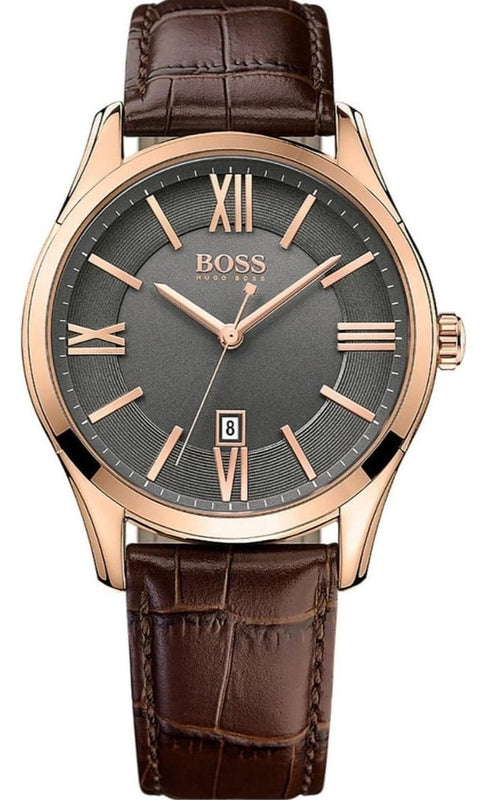 Buy Shop Hugo Boss Ambassador Grey Dial Brown Leather Strap Watch for Men - 1513387 USA Online
