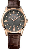 Buy Shop Hugo Boss Ambassador Grey Dial Brown Leather Strap Watch for Men - 1513387 USA Online