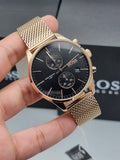 Buy Shop Hugo Boss Associate Black Dial Rose Gold Mesh Bracelet Watch for Men - 1513806 USA Online