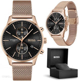 Buy Shop Hugo Boss Associate Black Dial Rose Gold Mesh Bracelet Watch for Men - 1513806 USA Online