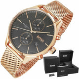 Buy Shop Hugo Boss Associate Black Dial Rose Gold Mesh Bracelet Watch for Men - 1513806 USA Online