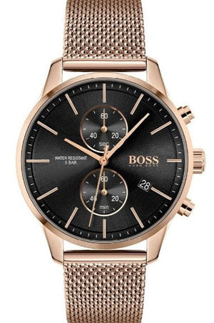 Buy Shop Hugo Boss Associate Black Dial Rose Gold Mesh Bracelet Watch for Men - 1513806 USA Online