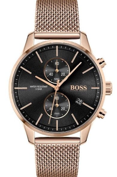 Buy Shop Hugo Boss Associate Black Dial Rose Gold Mesh Bracelet Watch for Men - 1513806 USA Online