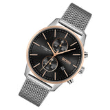 Buy Shop Hugo Boss Associate Black Dial Silver Mesh Bracelet Watch for Men - 1513805 USA Online
