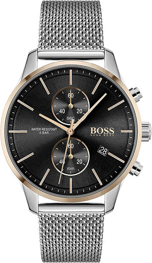 Buy Shop Hugo Boss Associate Black Dial Silver Mesh Bracelet Watch for Men - 1513805 USA Online