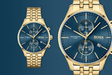 Buy Shop Hugo Boss Associate Blue Dial Gold Steel Strap Watch for Men - 1513841 USA Online