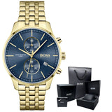 Buy Shop Hugo Boss Associate Blue Dial Gold Steel Strap Watch for Men - 1513841 USA Online