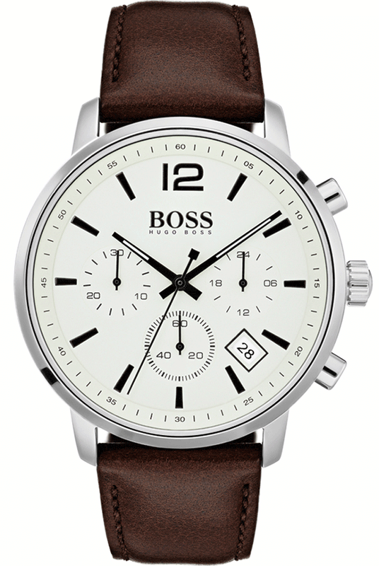 Buy Shop Hugo Boss Attitude White Dial Brown Leather Strap Watch for Men - 1513609 USA Online