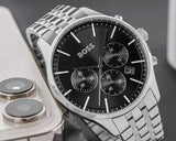 Buy Shop Hugo Boss Avery Chronograph Black Dial Silver Steel Strap Watch for Men - 1514157 USA Online
